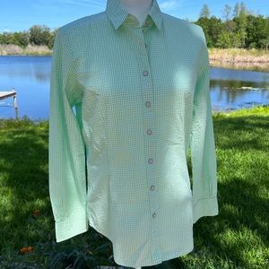 Brooks Brothers Lime Green Gingham Button Down Long Sleeve Blouse Sz 8